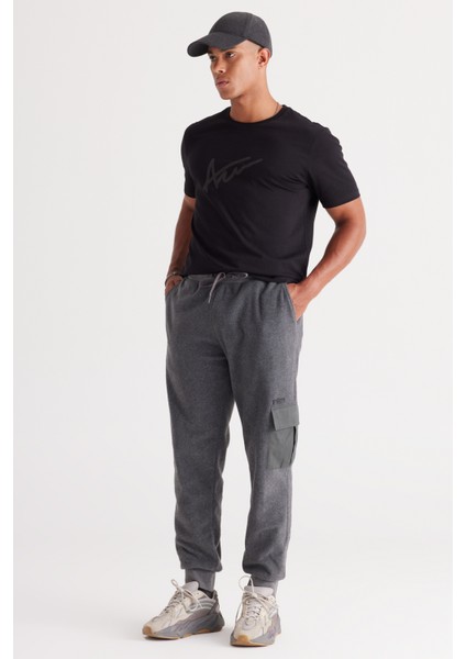 Erkek Antrasit-melanj Standart Fit Normal Kesim Polar Kargo Cepli Jogger Eşofman Altı