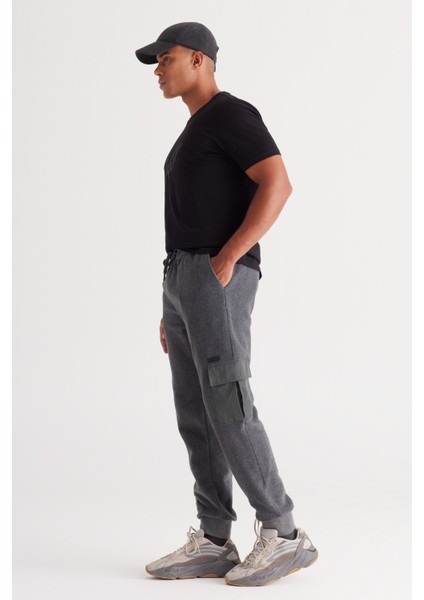 Erkek Antrasit-melanj Standart Fit Normal Kesim Polar Kargo Cepli Jogger Eşofman Altı