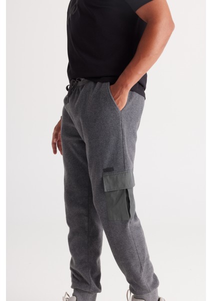 Erkek Antrasit-melanj Standart Fit Normal Kesim Polar Kargo Cepli Jogger Eşofman Altı