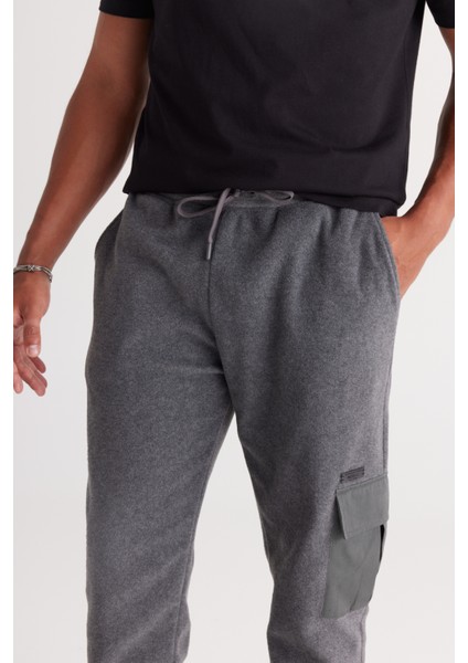Erkek Antrasit-melanj Standart Fit Normal Kesim Polar Kargo Cepli Jogger Eşofman Altı
