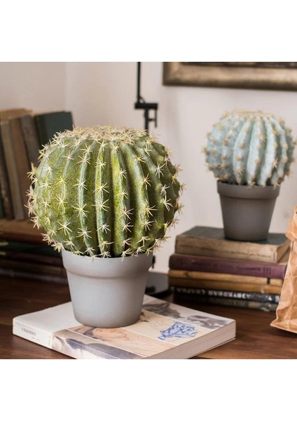 Yapay Çiçek Echinocactus Grusonii Altın Fıçı Kaktüs Siyah Saksıda 35*25M Cactüs SK4010S