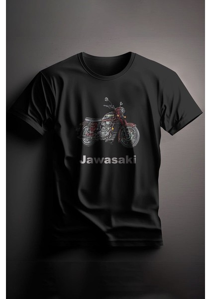 Unisex Baskılı Siyah Tişört Jawasaki M