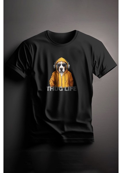 Unisex Baskılı Siyah Tişört Thuglife Xl