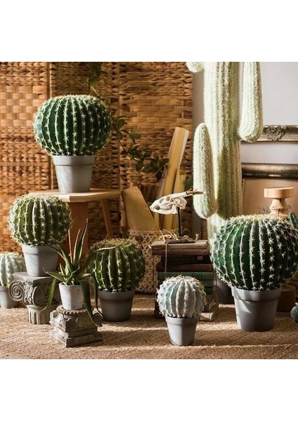 Yapay Çiçek Echinocactus Grusonii Altın Fıçı Kaktüs 60*60CM Cactüs SK4012