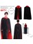 Kırmızı Siyah Renk 120 cm Çift Taraflı Drakula Vampir Pelerini Dişi Kanı 3 Lü Set Yetişkin Halloween 1