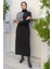 Kazayağı Desenli Triko Elbise Siyah HM2241 1