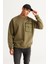 Erkek Haki Oversize Bol Kesim Içi Polarlı Iplik Bisiklet Yaka %100 Pamuk Sweatshirt 3