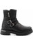 Black Leather Kadın Bot & Bootie HD0777055603 2