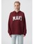 Kadın Mavi Logo Baskılı Kapüşonlu Bordo Sweatshirt 1600361-85493 3