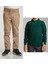 Unisex Çocuk Ribana Bel Keten Bej Okul Pantolonu + Polo Yaka Uzun Kol T-Shirt 1