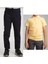 Unisex Çocuk Ribana Bel Keten Siyah Okul Pantolonu + Polo Yaka Kısa Kol T-Shirt 1