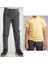 Unisex Çocuk Ribana Bel Keten Gri Okul Pantolonu + Polo Yaka Kısa Kol T-Shirt 1