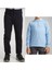 Unisex Çocuk Ribana Bel Keten Siyah Okul Pantolonu + Polo Yaka Uzun Kol T-Shirt 1
