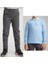 Unisex Çocuk Ribana Bel Keten Gri Okul Pantolonu + Polo Yaka Uzun Kol T-Shirt 1