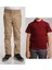 Unisex Çocuk Ribana Bel Keten Bej Okul Pantolonu + Polo Yaka Kısa Kol T-Shirt 1