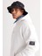 Erkek Beyaz Oversize Fit Bol Kesim Kapüşonlu Içi Polarlı 3 Iplik Pamuklu Sweatshirt 2