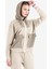 Bej Kadın Fermuarlı Kapüşonlu Sweatshirt 23N-2101 3