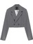 Vatka Detaylı Crop Blazer Ceket Gri 1