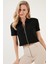 Esnek Fermuarlı Gömlek Yaka Crop Bluz Bayan Bluz 5865346 4