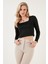Slim Fit Kare Yaka Crop Bluz Bayan Bluz 5865403 2