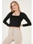 Slim Fit Kare Yaka Crop Bluz Bayan Bluz 5865403 4