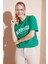 Baskılı Pamuklu Oversize Bisiklet Yaka T Shirt Bayan T Shirt 541HAPPINESS 1