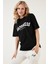 Baskılı Pamuklu Oversize Bisiklet Yaka T Shirt Bayan T Shirt 541HAPPINESS 4