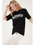 Baskılı Pamuklu Oversize Bisiklet Yaka T Shirt Bayan T Shirt 541HAPPINESS 1