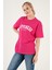 Baskılı Pamuklu Oversize Bisiklet Yaka T Shirt Bayan T Shirt 541HAPPINESS 2