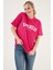 Baskılı Pamuklu Oversize Bisiklet Yaka T Shirt Bayan T Shirt 541HAPPINESS 3