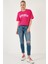 Baskılı Pamuklu Oversize Bisiklet Yaka T Shirt Bayan T Shirt 541HAPPINESS 4