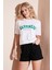 Baskılı Pamuklu Oversize Bisiklet Yaka T Shirt Bayan T Shirt 541HAPPINESS 1