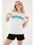 Baskılı Pamuklu Oversize Bisiklet Yaka T Shirt Bayan T Shirt 541HAPPINESS 2