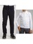 Unisex Çocuk Ribana Bel Keten Siyah Okul Pantolonu + Polo Yaka Uzun Kol T-Shirt 1