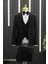 Slimfit (Skinny Kesim) Desenli Sivri Sabit Yaka Yelekli Papyonlu Smokin Takım Elbise 2