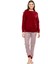 3998 Kadın Bordo Yuvarlak Yaka Uzun Kollu Pijama Takımı -Bordo 1