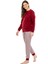 3998 Kadın Bordo Yuvarlak Yaka Uzun Kollu Pijama Takımı -Bordo 3