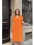 Turuncu Kısa Kol, Polo Yaka, Dokulu Kumaş, Basic Kalıp/kesim, Aerobin Rahat Midi Elbise 2