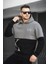 Kewin Üç İplik Şardonlu Baskılı Çift Renk Parçalı Kapüşonlu Erkek Sweatshirt 3