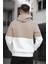 Kewin Üç İplik Şardonlu Baskılı Çift Renk Parçalı Kapüşonlu Erkek Sweatshirt 3