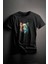 Unisex Baskılı Siyah Tişört Color Cat L 1