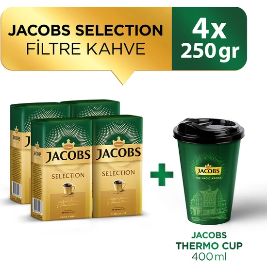 Jacobs Selection Filtre Kahve 4 x 250 gr + Jacobs Thermo Cup 400 ml