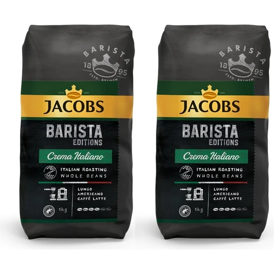 JACOBS Barista Editions Çekirdek Kahve Crema Italiano Yüksek Yoğunluk Yavaş Kavrum 1kg X 2 Paket