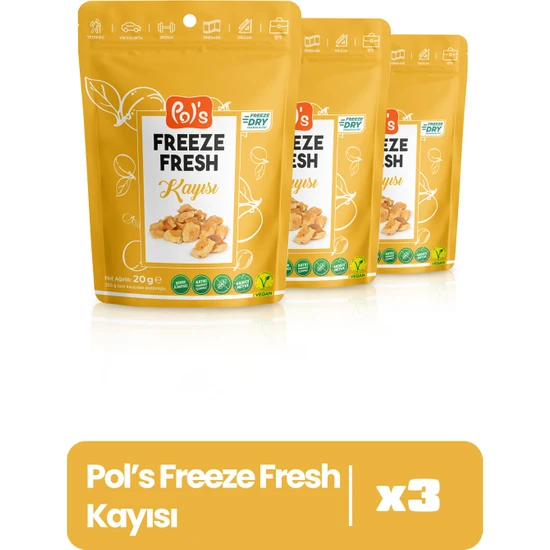 Pol's Freeze Fresh Kayısı 20 GR x 3 Adet (Freeze Dry Dondurularak Kurutulmuş Meyve)