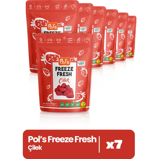 Pol's Freeze Fresh Çilek 15 GR x7 Adet (Freeze Dry Dondurularak Kurutulmuş Meyve)