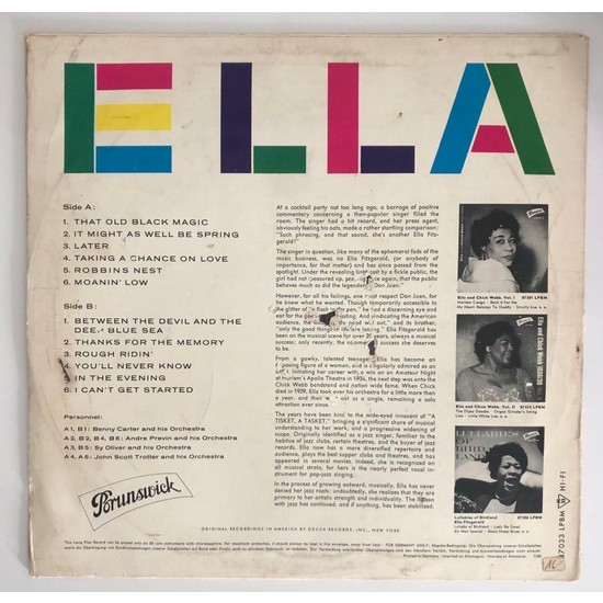 Ella Fitzgerald Ella Lp Plak 1961 Orjinal Alman Baskı Fiyatı