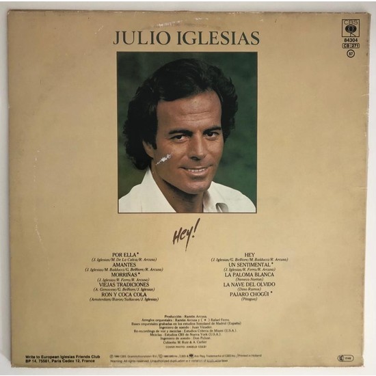 Julio Iglesias Hey Lp Plak Orjinal 1980 Hollanda Dönem Fiyatı 1714