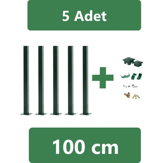 Fence Company 100 cm Panel Çit Direği Yeşil ( 5 Adet )  Aksesuarlar Dahil Set