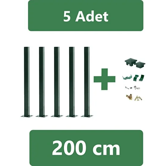 Fence Company   200 cm Panel Çit Direği  Yeşil ( 5 Adet )  Aksesuarlar Dahil Set