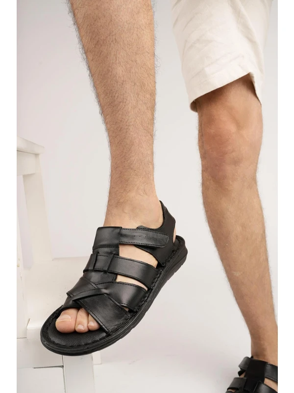 Muggo Charles Erkek Günlük  Deri Rahat Yumuşak Taban Ortopedik Sandalet